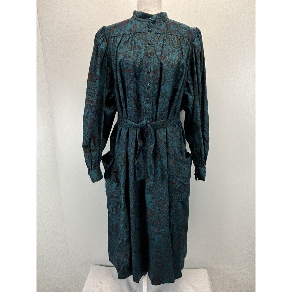 Vtg J. Jill Canvas Dress Large Tie Belt Midi Shift Made In USA Cottage Core
